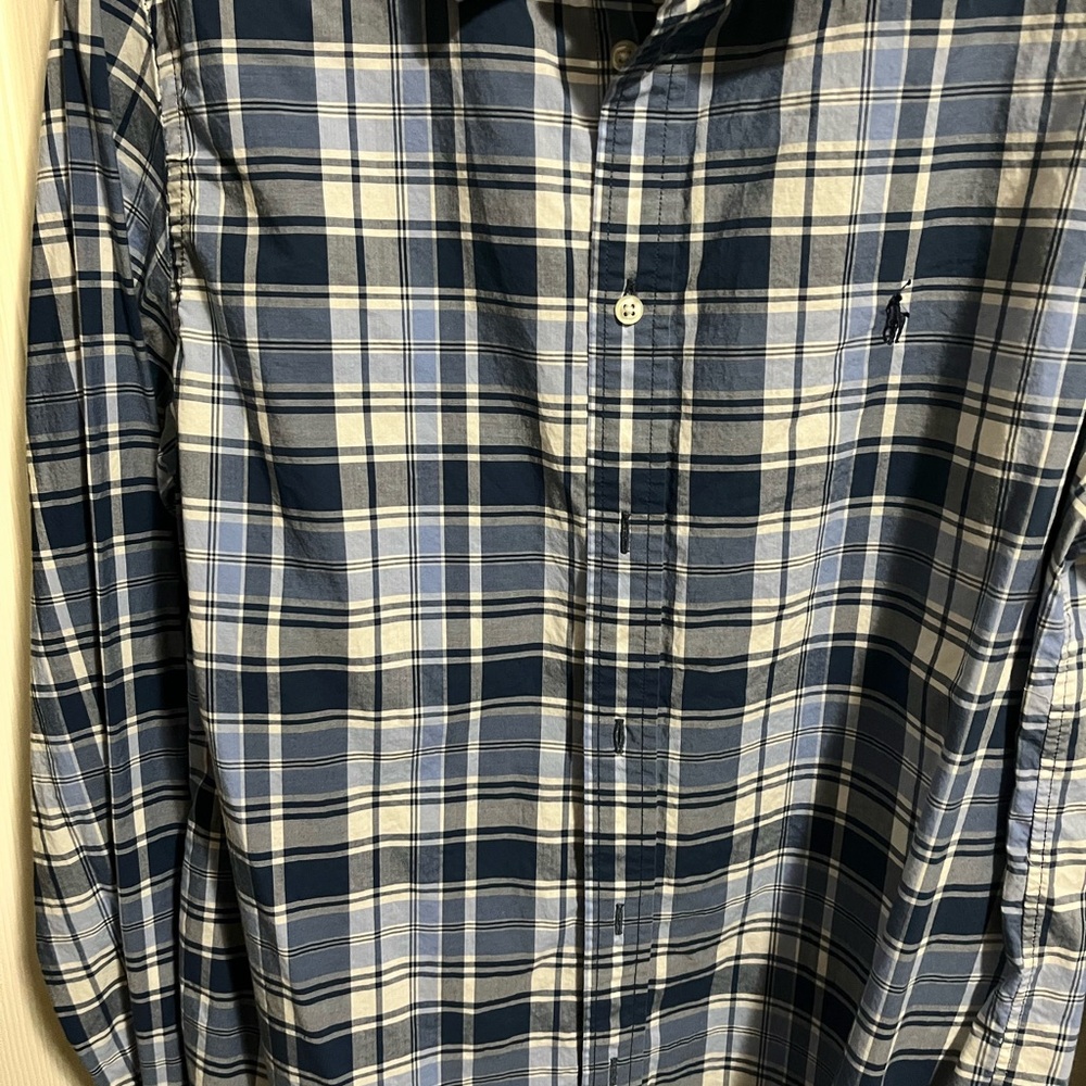 Boys XL Ralph Lauren Navy and White Plaid Shirt - Picture 2 of 3